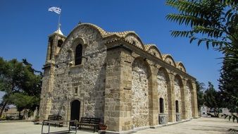 church with stone walls in cyprus