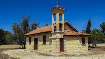 small orthodox Church in Countryside, turkey, cyprus, dasaki achnas at blue sky background