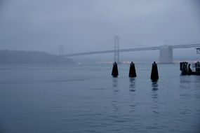 panorama of the bridge in the fog in San Francisco