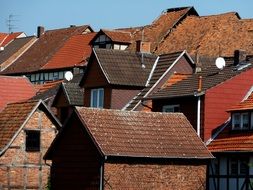 red clay tile Roofs of houses in old town, germany, Bad Sooden-Allendorf