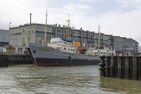 big ship in port in Netherlands
