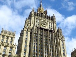 Ministry of Foreign Affairs buiding, fragment at sky, Russia, Moscow