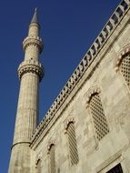 grey stone Mosque with minaret, detail, Turkey, Istanbul