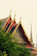 Thailand Bangkok Temple Roof with shining golden details