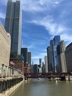 skyscrapers on the river in chicago