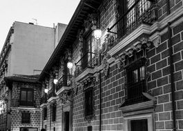 black and white picture of building in Granada, Spain