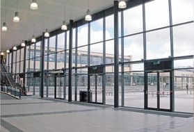 glass walls in an airport building