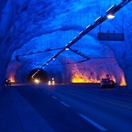 illuminated tunnel road