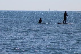 paddle boarders in the ocean