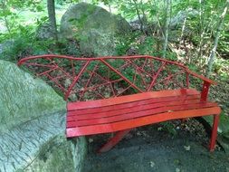 Red bench in park