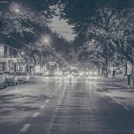 urban evening road in black and white