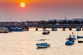 city Harbor in the haze of sunset