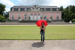 girl with umbrella at the castle Benrath, Dusseldorf