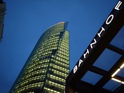 skyscraper with light in the windows in berlin