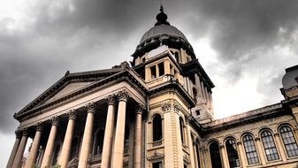 building under dark clouds in illinois