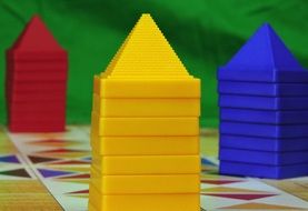 colorful toy pyramids close-up