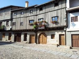 cobblestone pavement at Traditional half-timber framed Houses