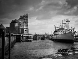 Monochrome picture of Big City waters in Hamburg