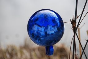 reflection in blue christmas ball