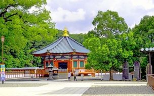 Temple in park at summer, Japan