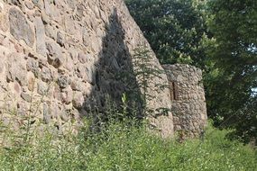 urban stone wall near the forest