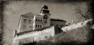 black and white photo of a museum castle in Poland