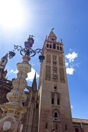 tower with a spire in the bright sun