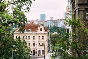 panorama of the cozy street in Prague