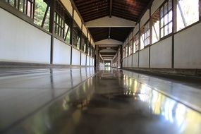 corridor with mirrored floor