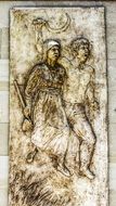 Beautiful stone monument with farmers in Perivolia on Cyprus