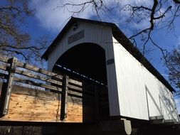 Building above wooden bridge, usa, Oregon