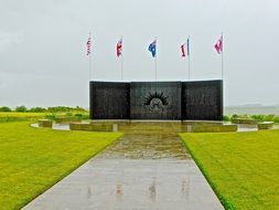 memorial monument with flags