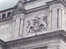 coat of arms Bavarian lion on the station building in Nuremberg