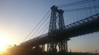 sunset behind a metal bridge