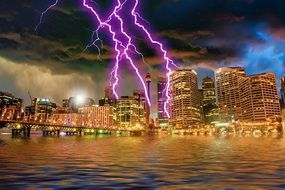 purple lightning flash over the city drawing