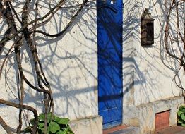 old house with blue front door