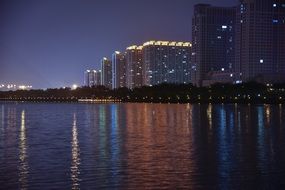 view from the water of the night city of taiyuan