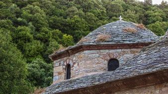 stone built old church in skiathos