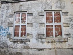 brick windows on the old facade