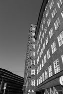 facade of Chilehaus in Hamburg in black and white