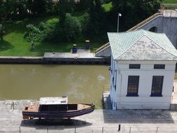 top view of a boat near the water channel