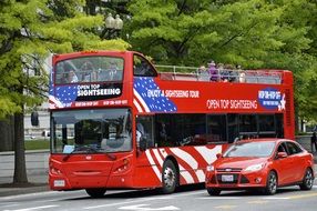 bus and car in the city street