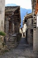 narrow streets of Soglio in Switzerland near the mountains