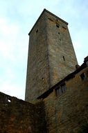 Tower above Wall at sky, old Fortress