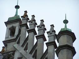 gray roofs of a church under a clear sky