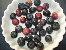 Beautiful fresh blueberries in the white bowl