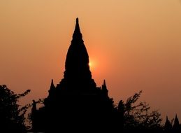 Stupa at the background of the sunset
