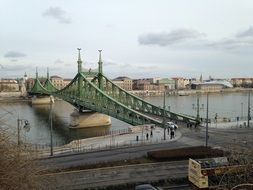 panorama of the green bridge over the river in budapest