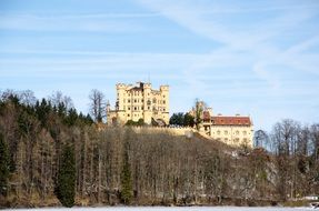 remote view of a castle on a hill in Schwangau in Germany