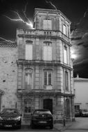 perspective view of a house in monochrome